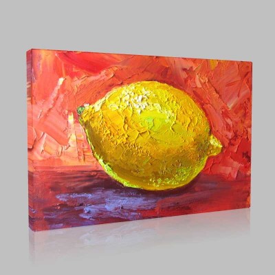 Lemon On Red Background Kanvas Tablo