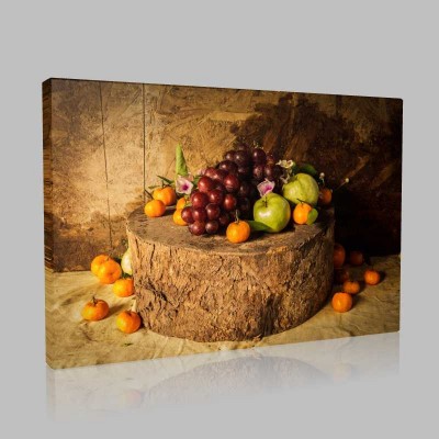 Vegetables And Fruits On Wooden Base Kanvas Tablo