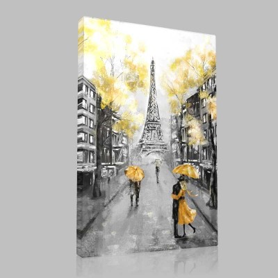 Couple Under An Umbrella On Street Paris Kanvas Tablo