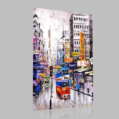 Oil Painting   Street View Of Hong Kong Kanvas Tablo